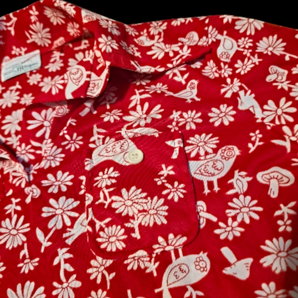 Vintage Sears Roebuck & Co/JR Bazaar Vibrant Red w/White Retro Print Men's Shirt - Picture 3 of 6
